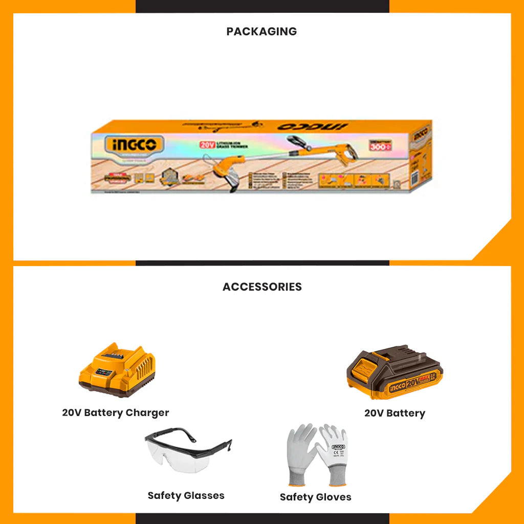 INGCO 20v Cordless Grass Trimmer ( WITH Battery & Charger) CGTLI20301