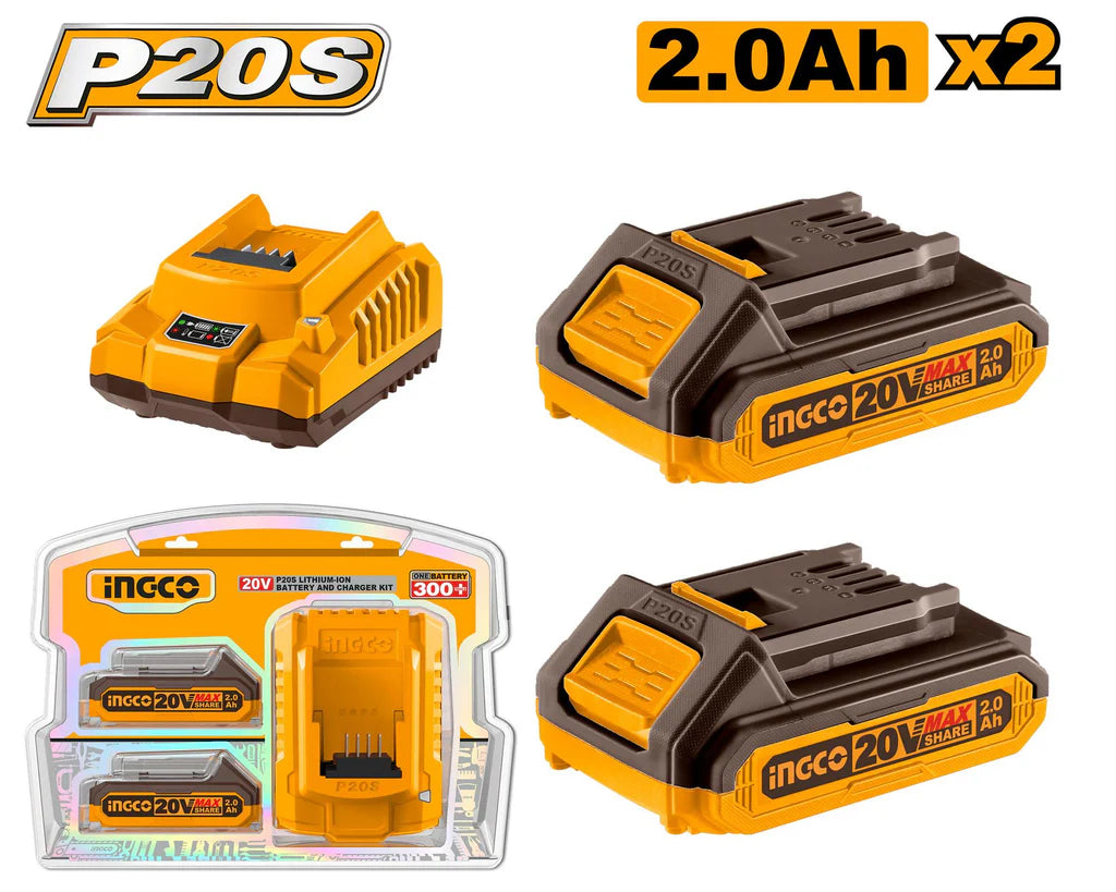 INGCO 20V P20S Lithium-Ion 2pcs battery and charger kit FBCPK1222