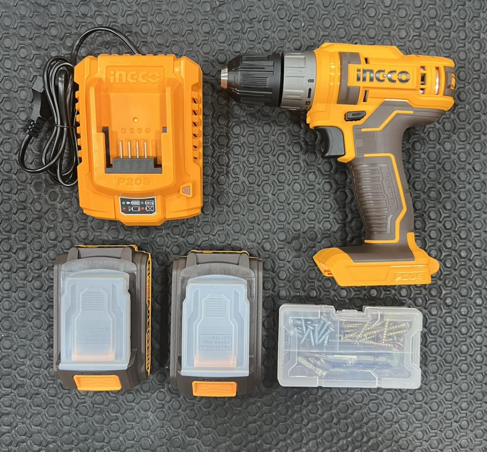 INGCO 20v Cordless Drill (WITH 2pc Batteries & Charger) CDLI200528