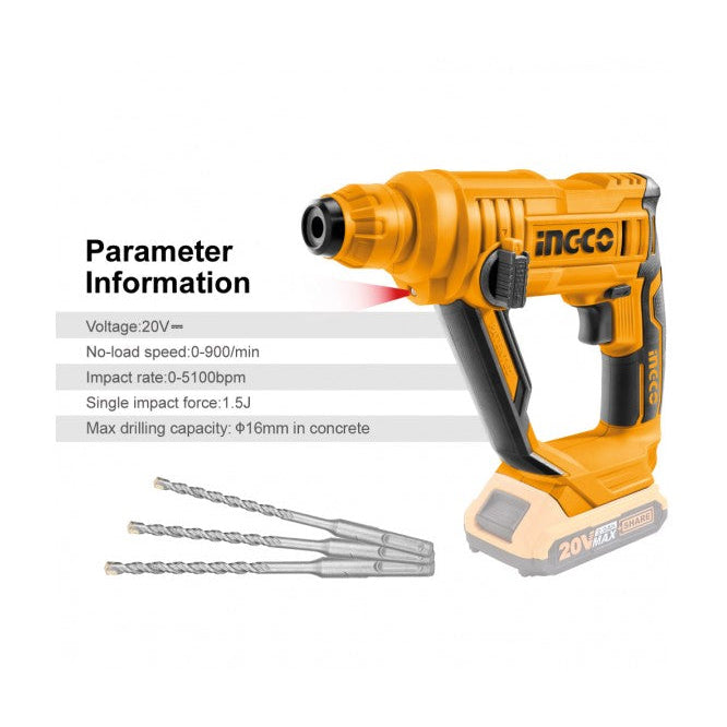 INGCO 20v Cordless Rotary Hammer (WITHOUT Battery & charger) CRHLI1601