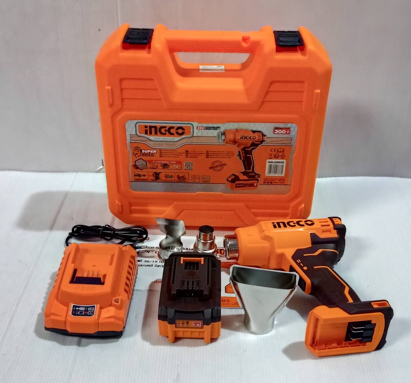 INGCO 20v Cordless Heat Gun (with 2pc 4A batteries and box) HGLI20025