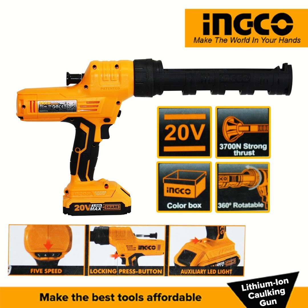 INGCO 20V Cordless Caulking Gun (WITHOUT Battery & Charger) CCGLI2001