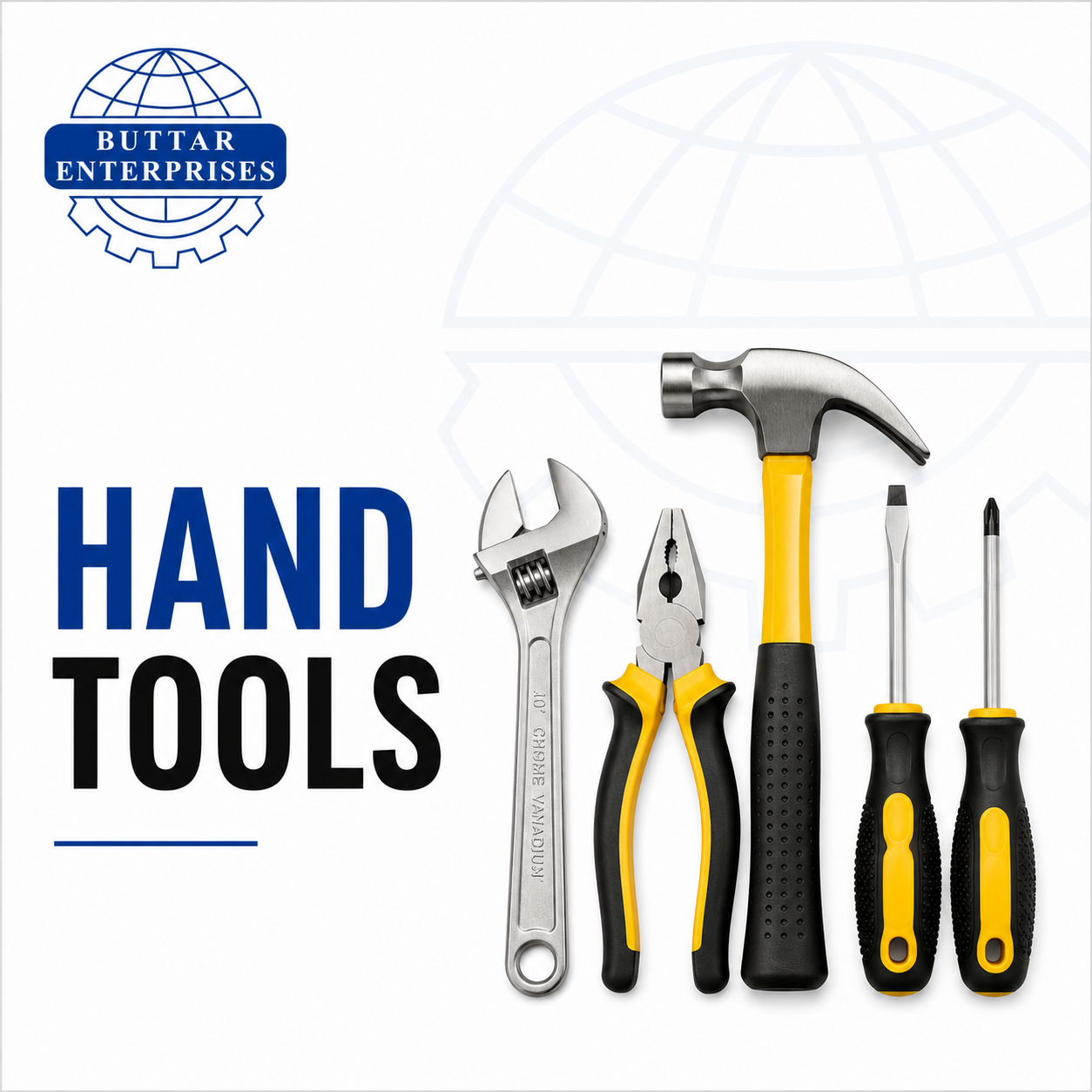 hand tools include wrenches, pliers, cutters, files, striking tools, struck or hammered tools, screwdrivers, vices, clamps, snips, hacksaws, and knives.
