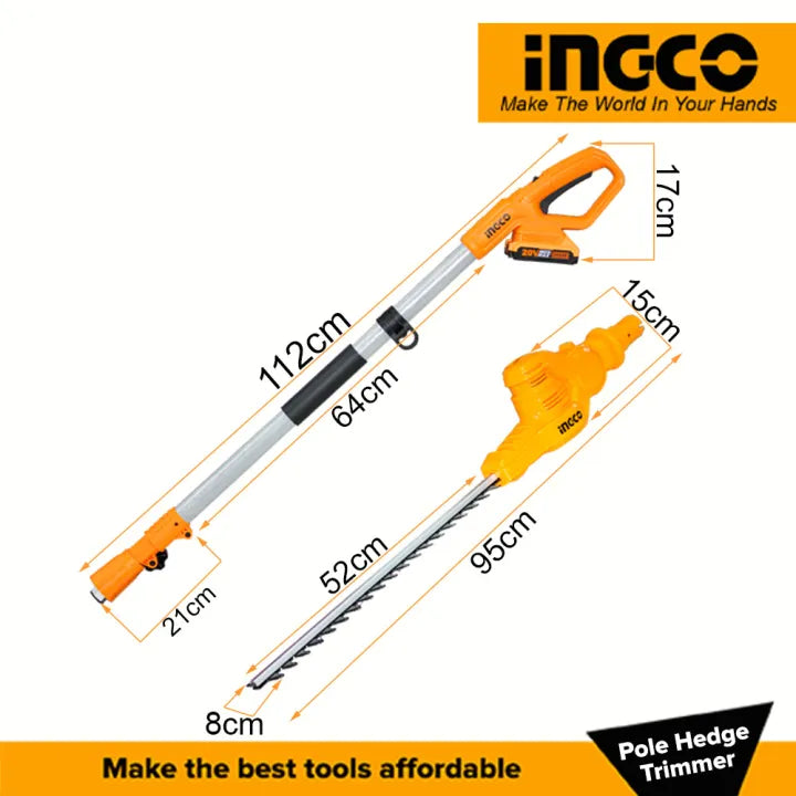 INGCO 20v Pole Hedge Trimmer (With battery & charger) CPHT2016012