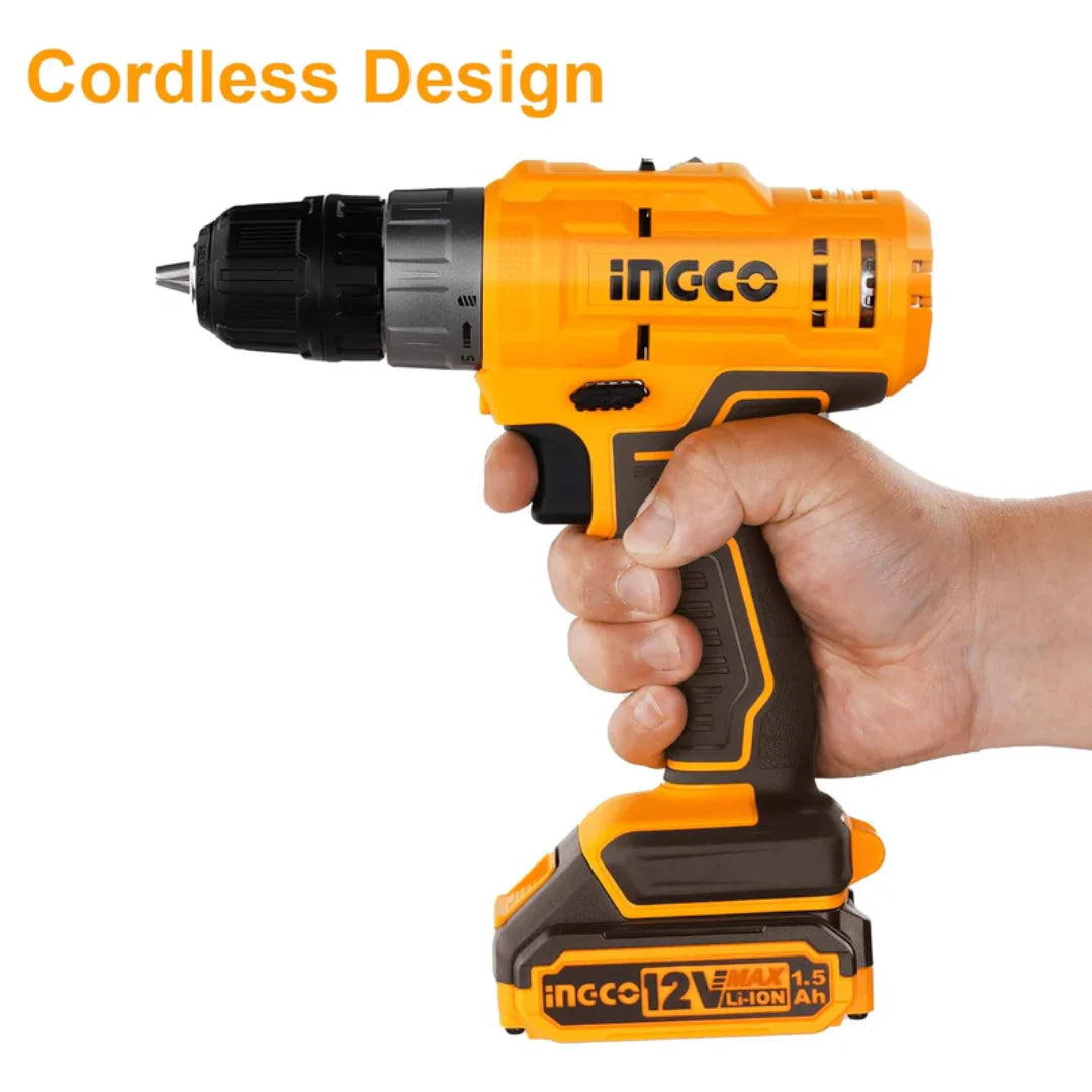 INGCO 12v Cordless Drill set (with 2pc batteries & charger) CDLI1228