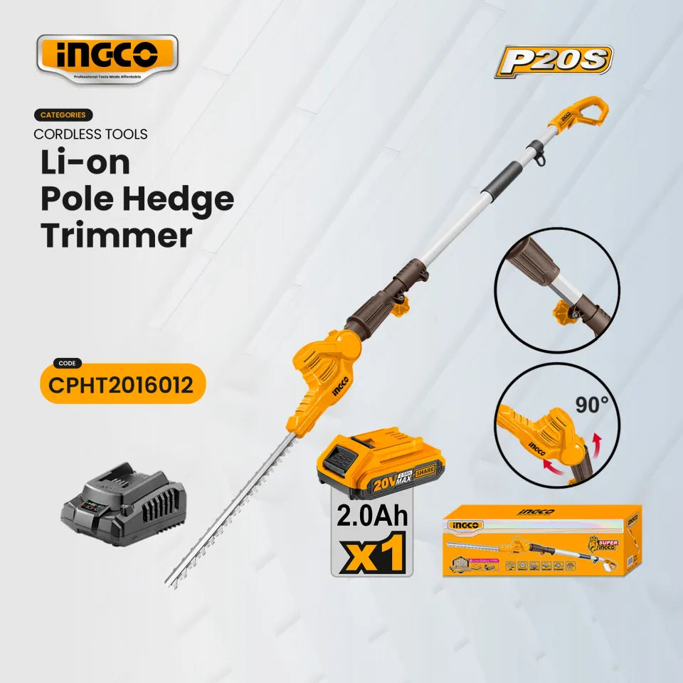 INGCO 20v Pole Hedge Trimmer (With battery & charger) CPHT2016012