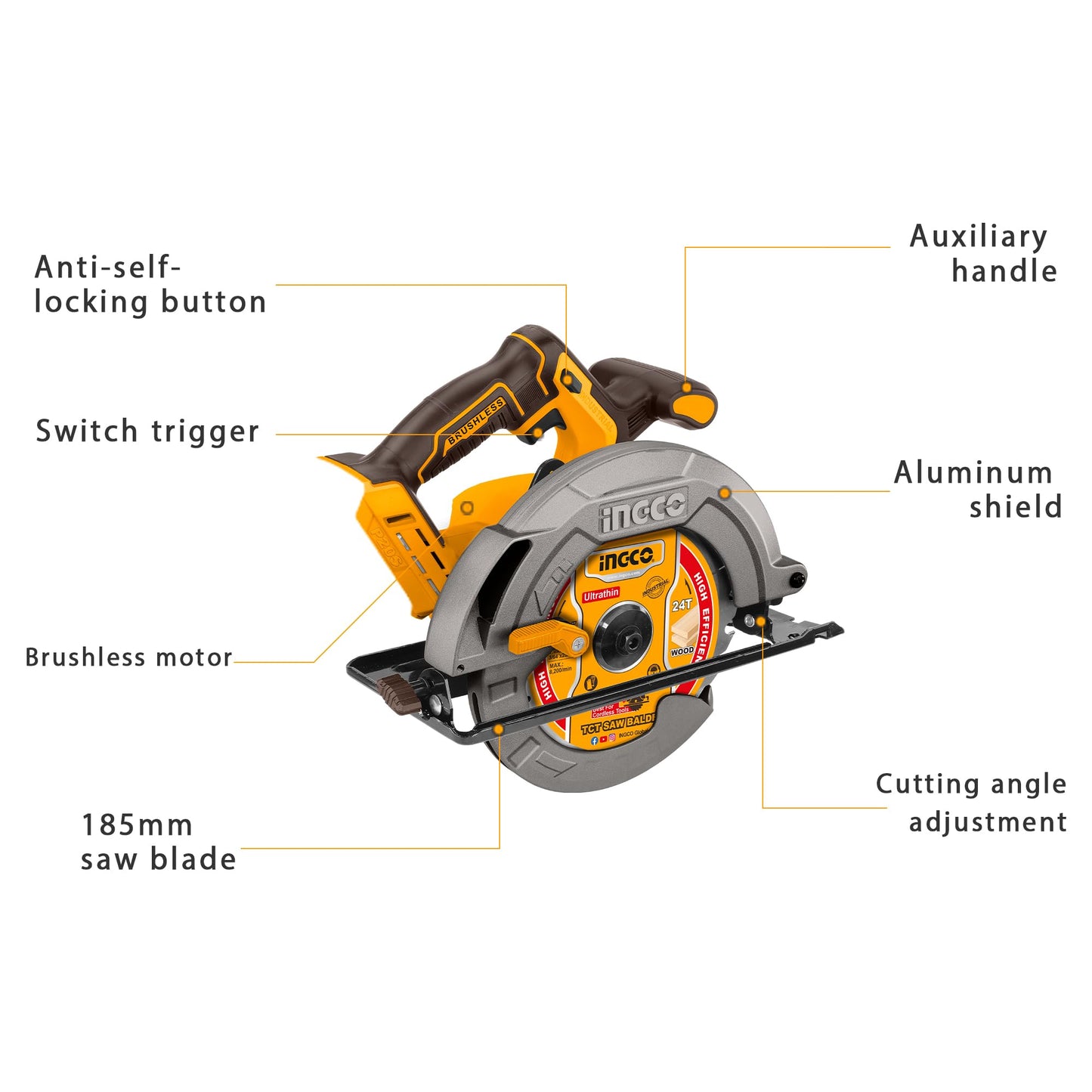 INGCO 20V Cordless Circular Saw 7.5" (WITHOUT Battery & Charger) CSLI1851