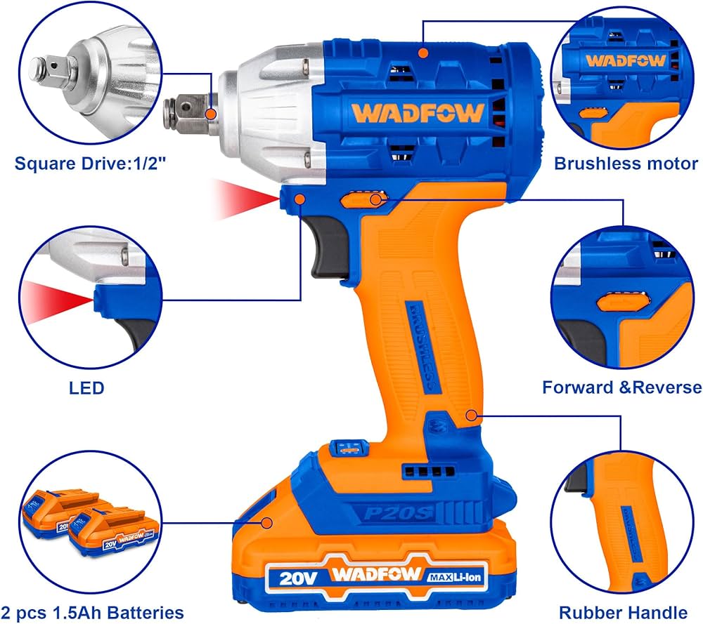 WADFOW 20V Cordless Impact Wrench (With 2pcs batteries & charger) WCD1512