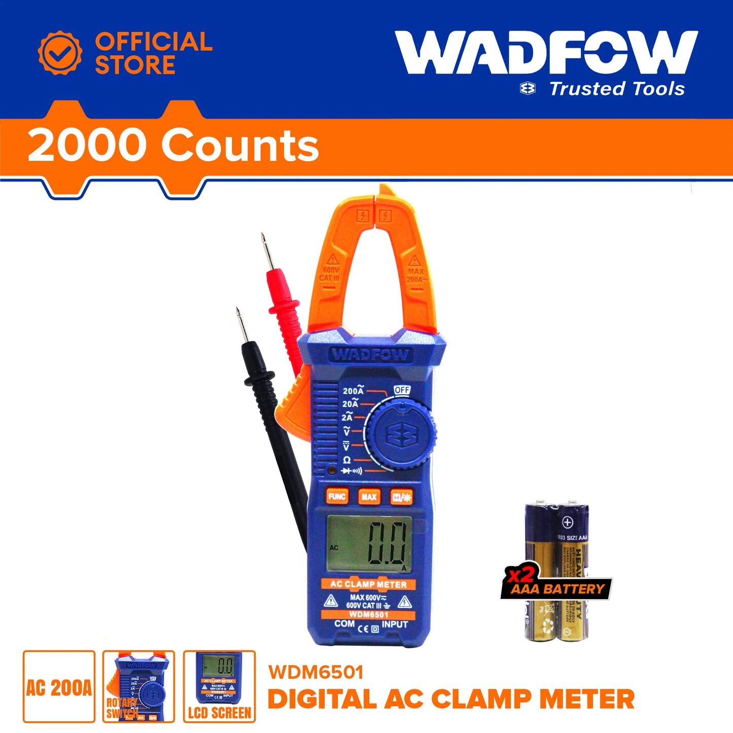 WADFOW Digital AC Clamp Meter WDM6501