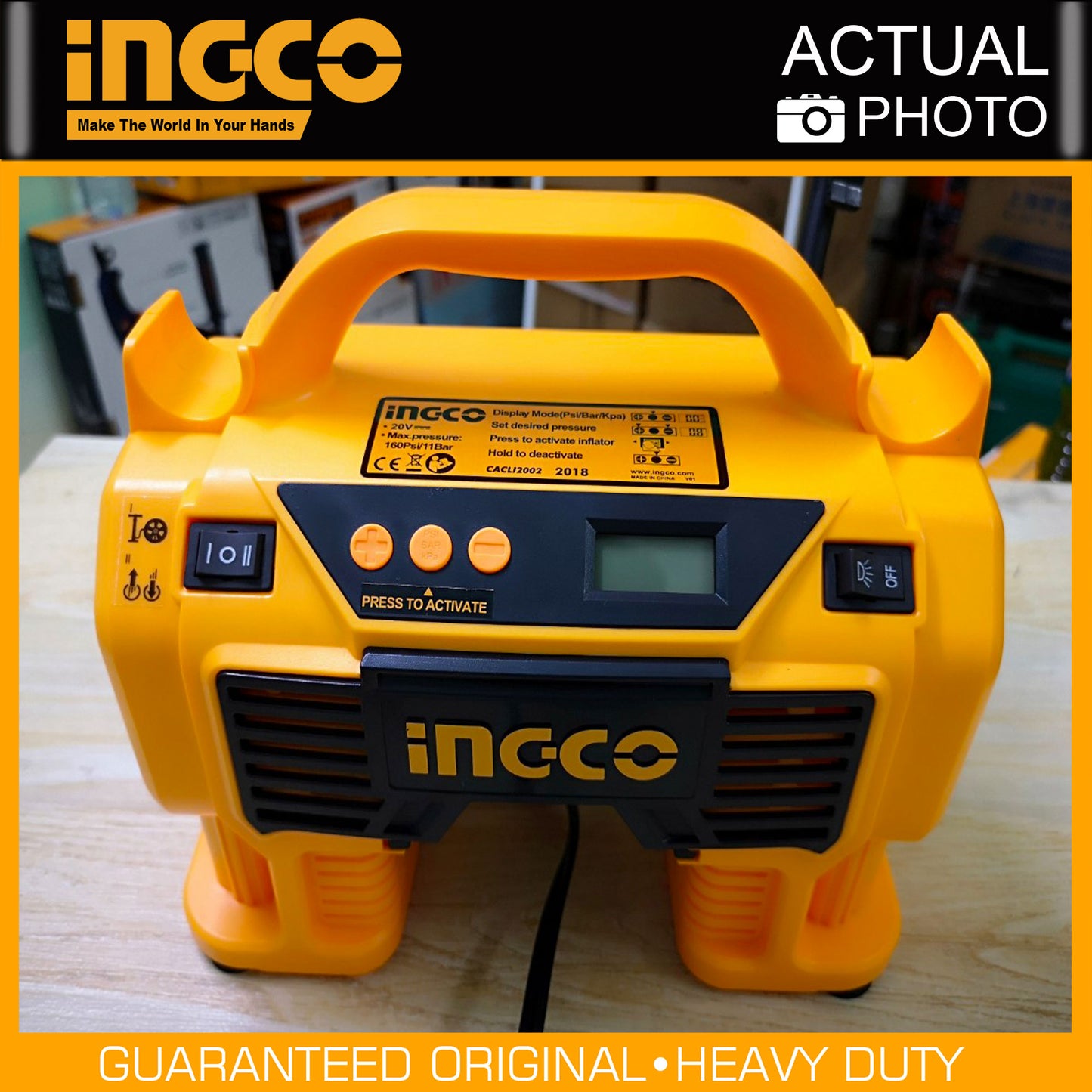 INGCO 20V Cordless Auto Air Compressor (WITHOUT Battery & Charger) CAC ...