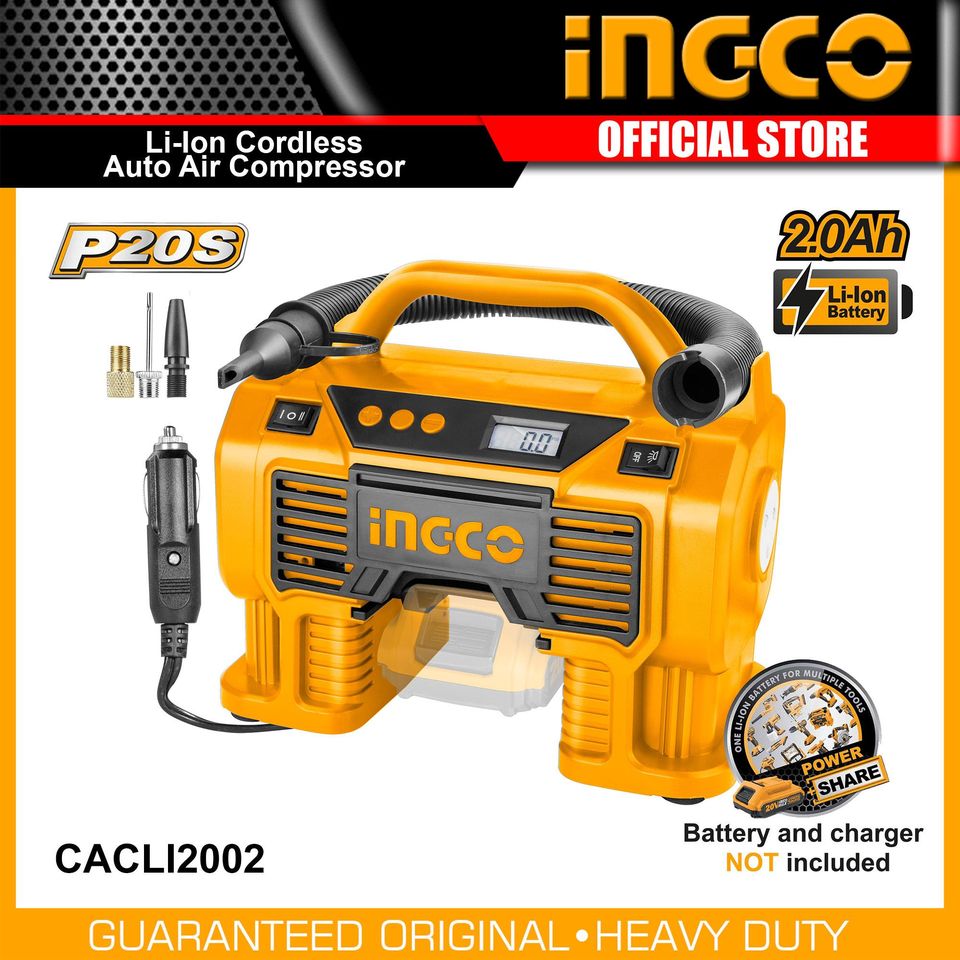 INGCO 20V Cordless Auto Air Compressor (WITHOUT Battery & Charger) CAC ...