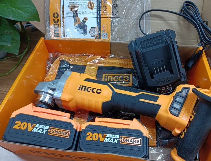 INGCO 20V 4" Cordless Angle Grinder (with 2pc batteries & charger)