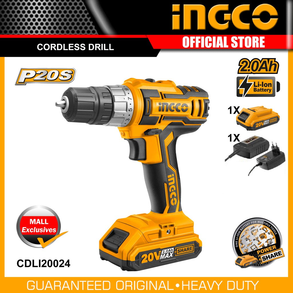 INGCO 20v Cordless Drill 10mm (keyless chuck) CDLI20024