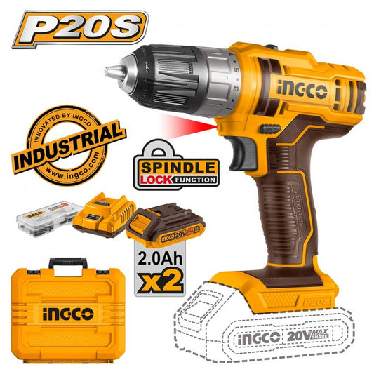 INGCO 20v Cordless Drill (WITH 2pc Batteries & Charger) CDLI200528