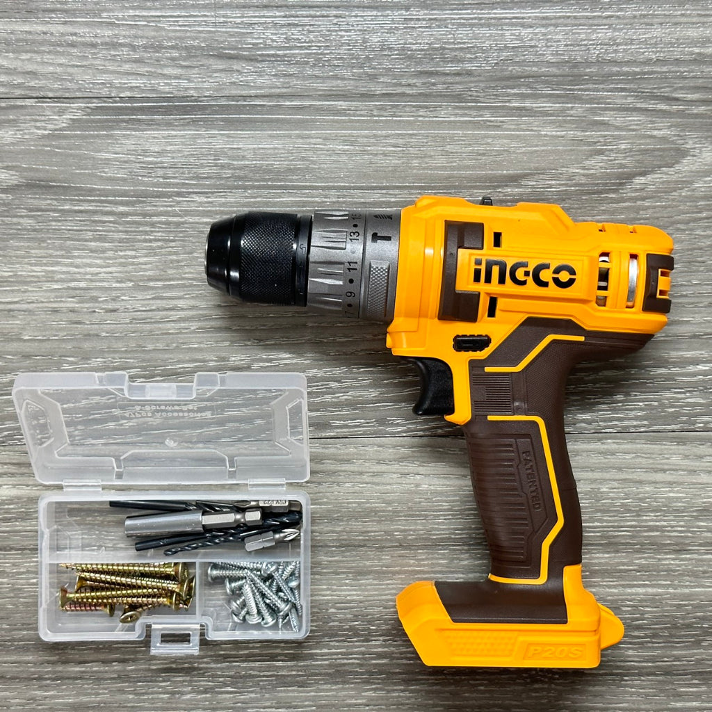 INGCO 20v Impact Drill (with 2 batteries, charger, bits & BMC box) CIDLI201452