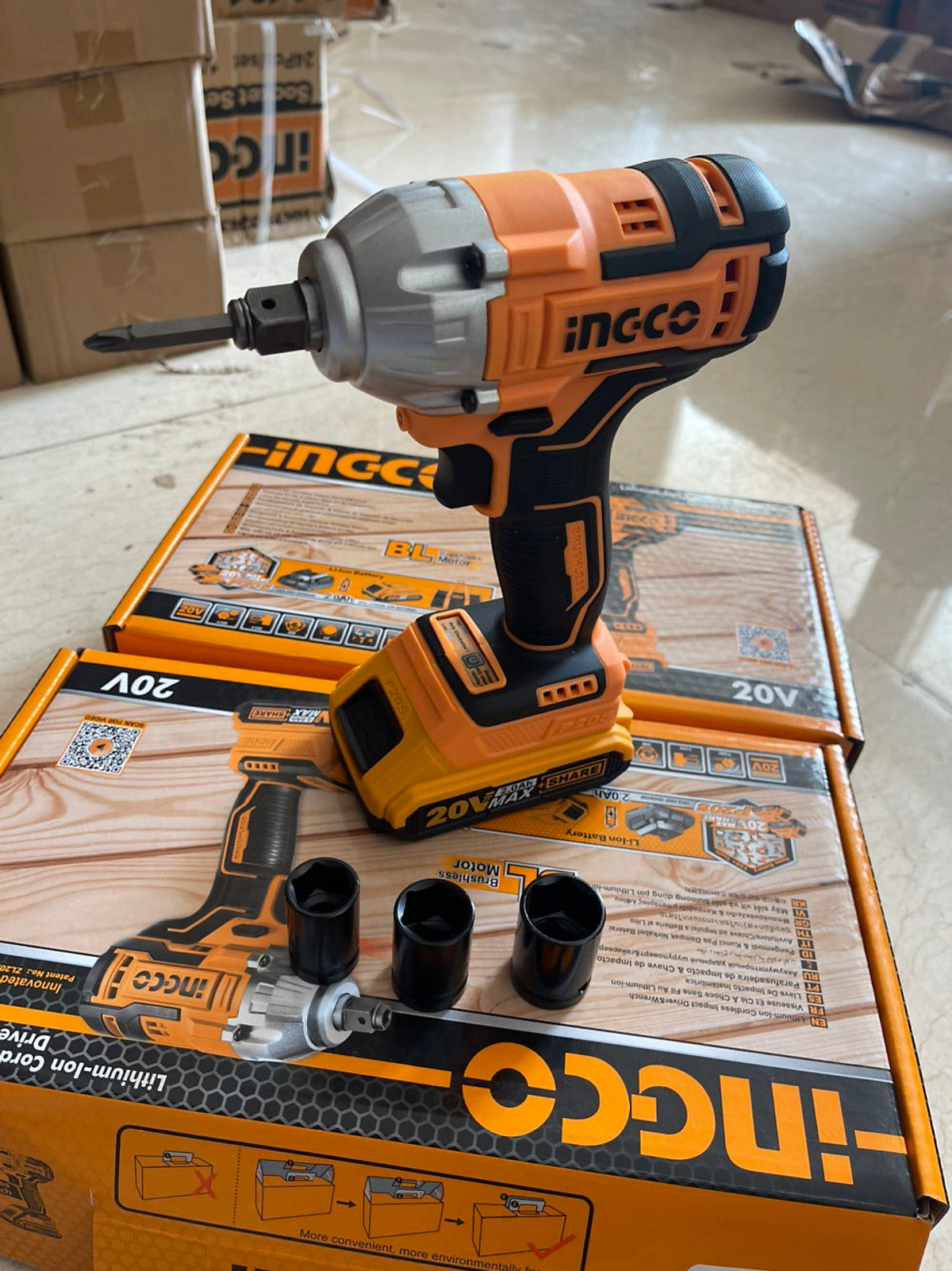 INGCO 20V 2in1 Impact Driver + Wrench (with 2pc batteries & charger) CIWLI20208