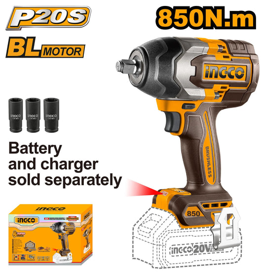 INGCO 20V Cordless Impact Wrench 850nm (WITHOUT Battery & charger) CIWLI20851