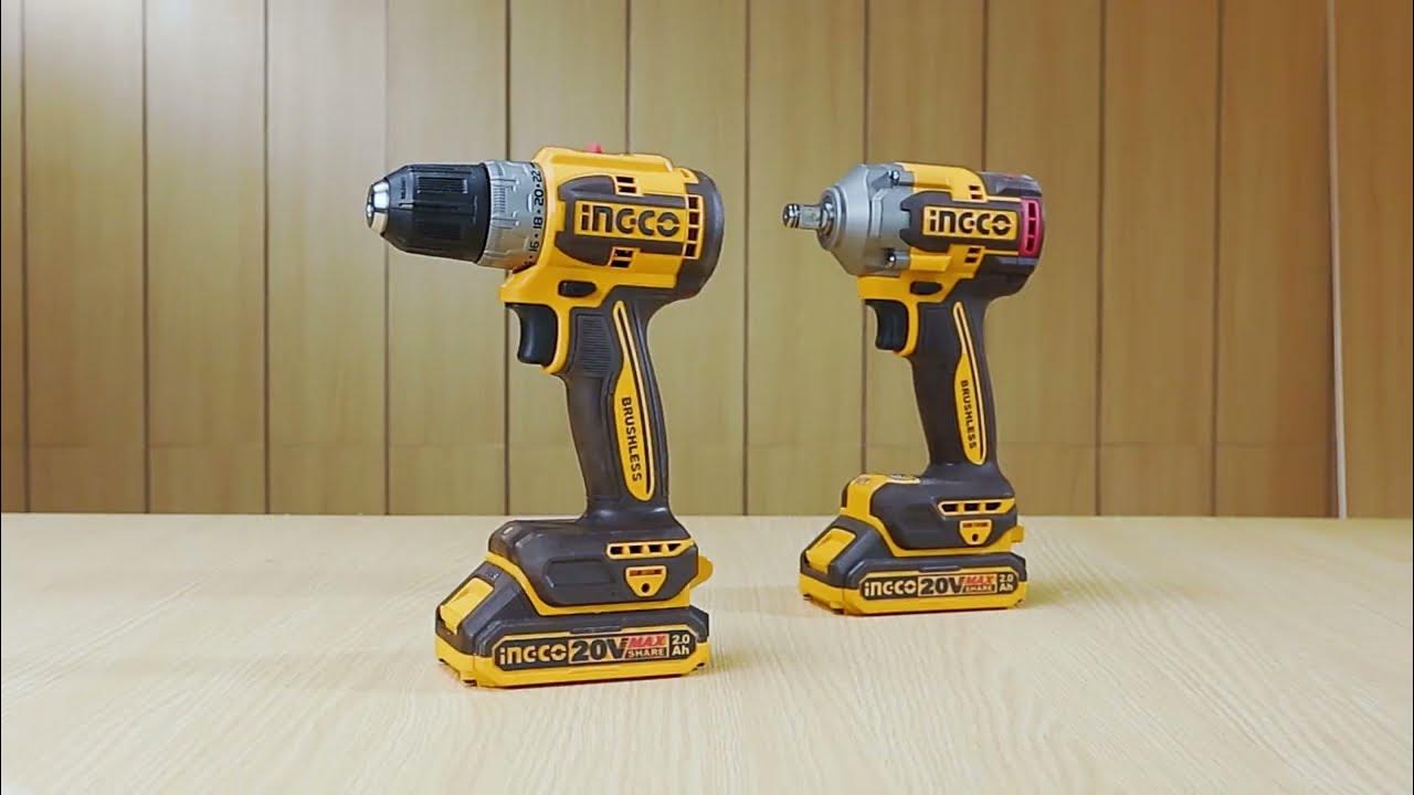 INGCO 2pcs 20V Cordless Combo Kit (Impact wrench & Cordless Drill with 2pc batteries & charger)