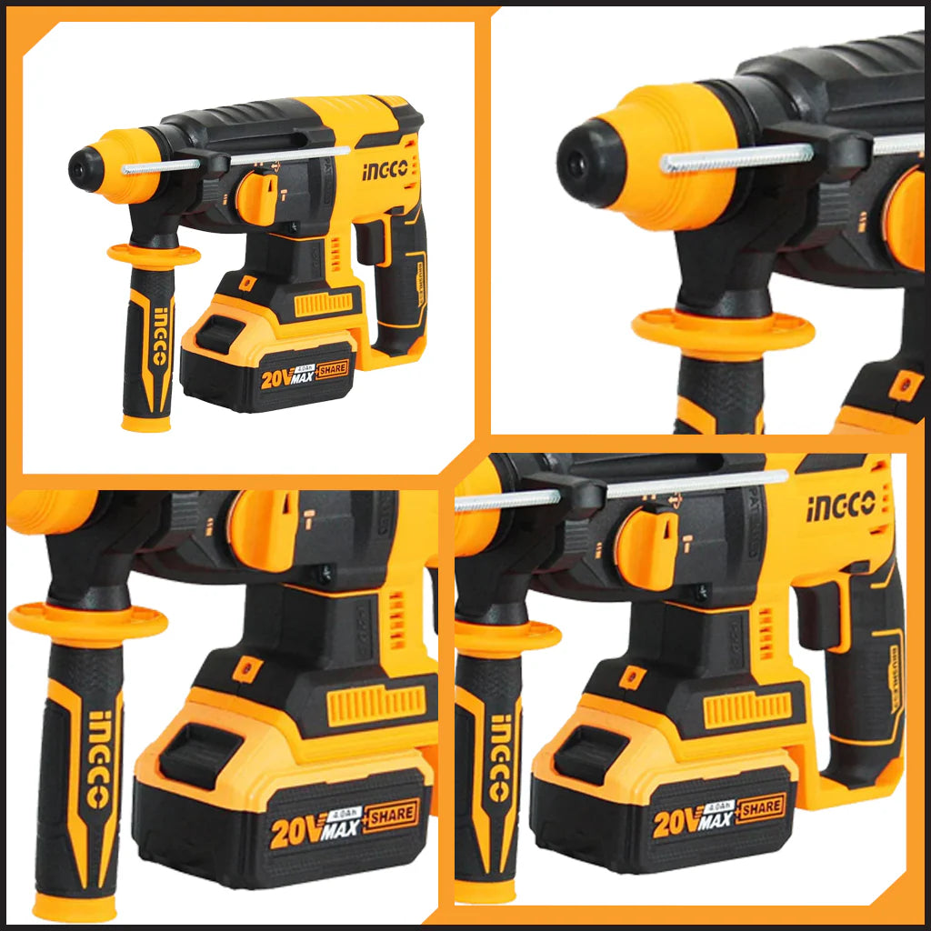 INGCO 20v Rotary Hammer (WITH 4A 2pcs Batteries & Charger) CRHLI202287