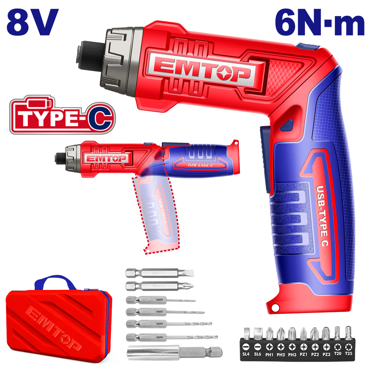 EMTOP 8v Cordless Screwdriver ECSR0803