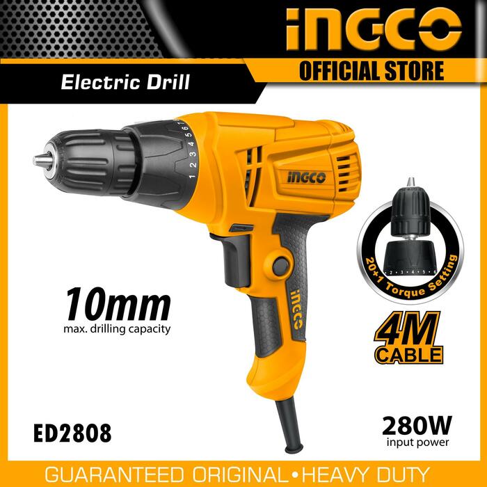 INGCO Electric Drill 280w 10mm (keyless chuck) ED2808