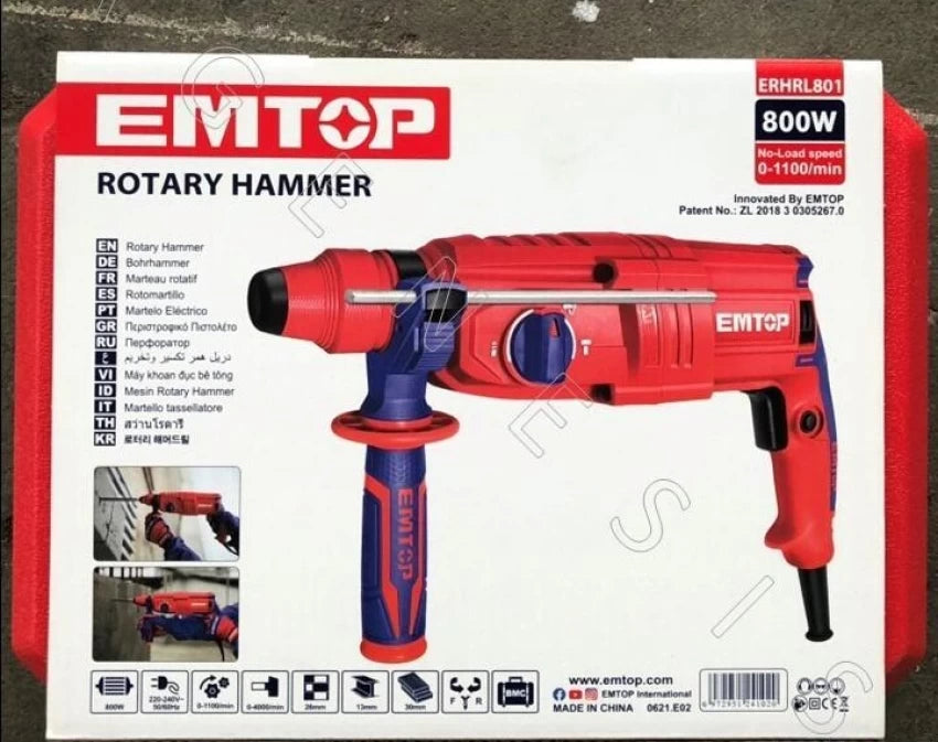 EMTOP 800W Rotary Hammer 26mm ERHRL801