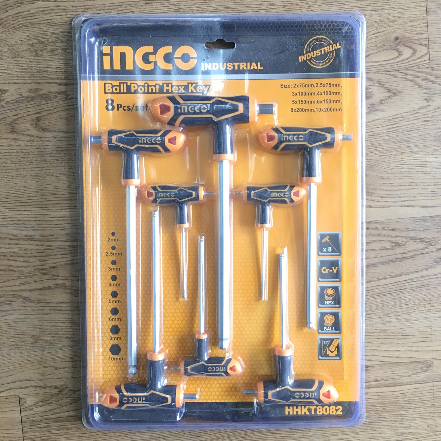 INGCO 8pcs T-handle Ball Point hex wrench set