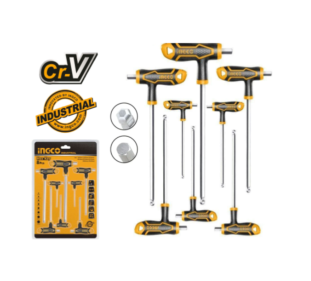 INGCO 8pcs T-handle Ball Point hex wrench set