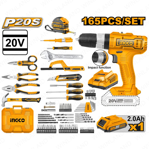 INGCO 165pcs Tools set (With 20v Impact Drill) HKTHP11651