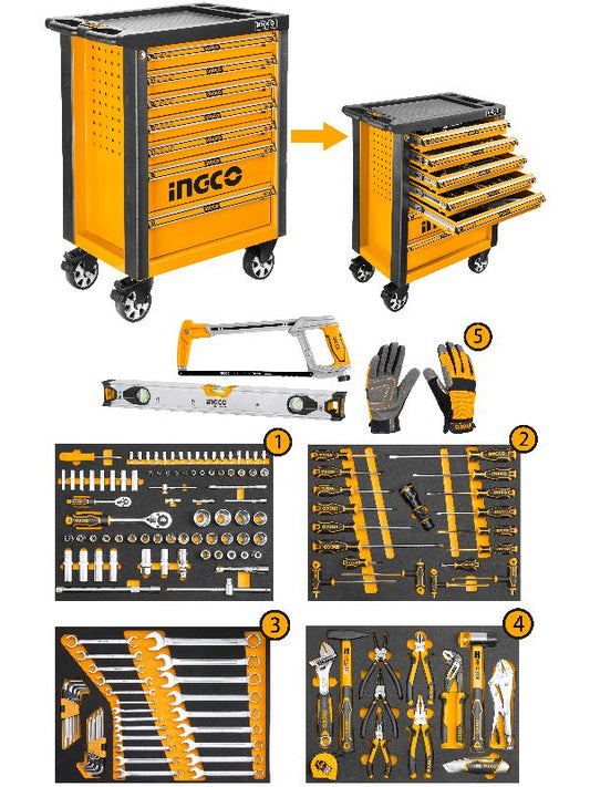 INGCO 162pcs 7 drawers Tool Trolley HTCS271621