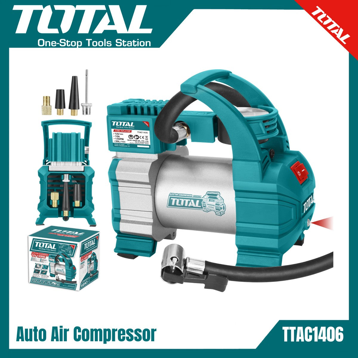 TOTAL Auto Air Compressor 140psi TTAC1406