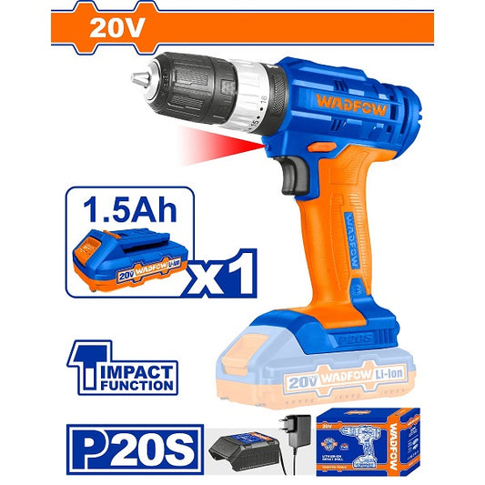 WADFOW 20V Impact Drill (With Battery & Charger) WCDP521