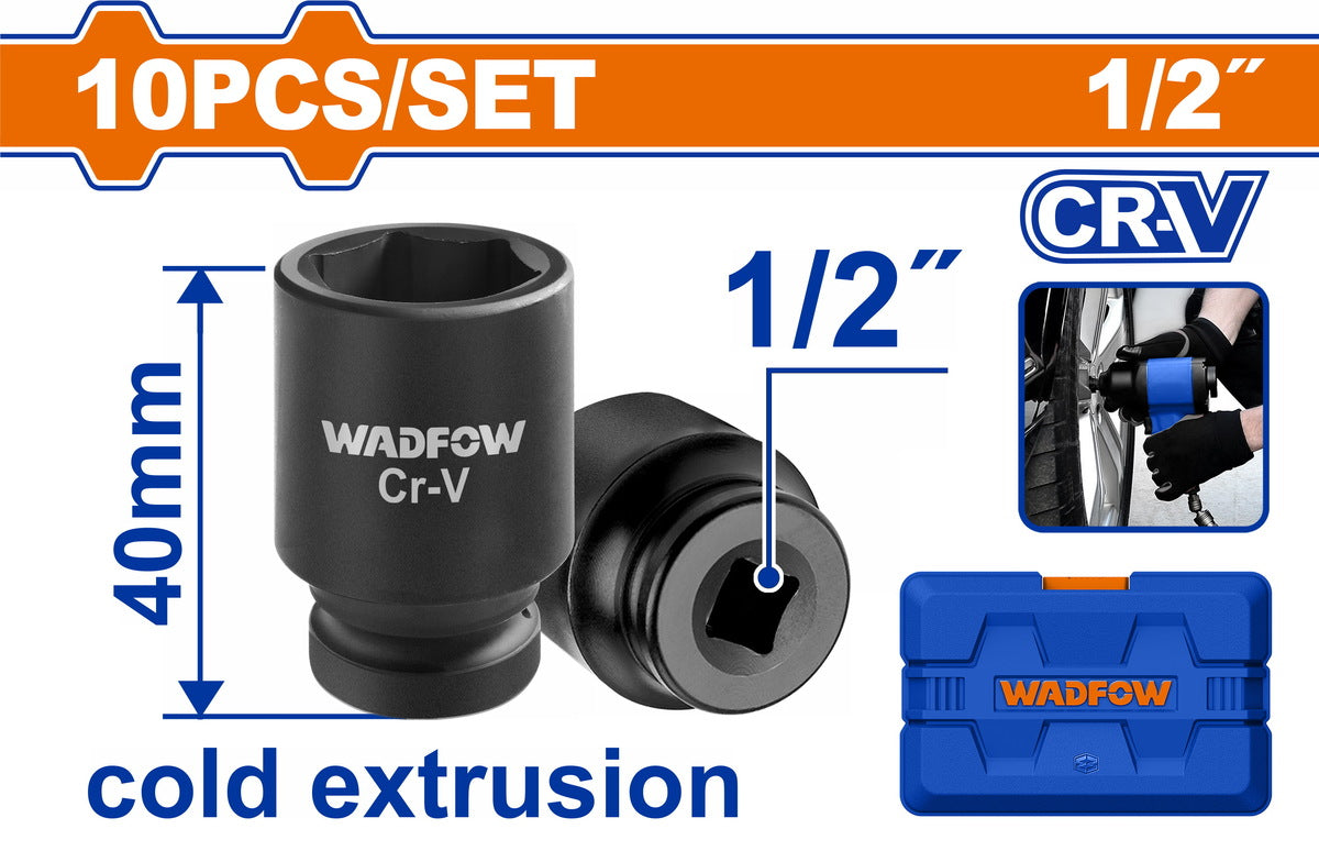 WADFOW 10pcs 1/2" Impact Socket set (10-24mm) WMS1D01