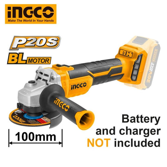 INGCO 20v Cordless Angle Grinder 4" (WITHOUT Battery & Charger) CAGLI201008