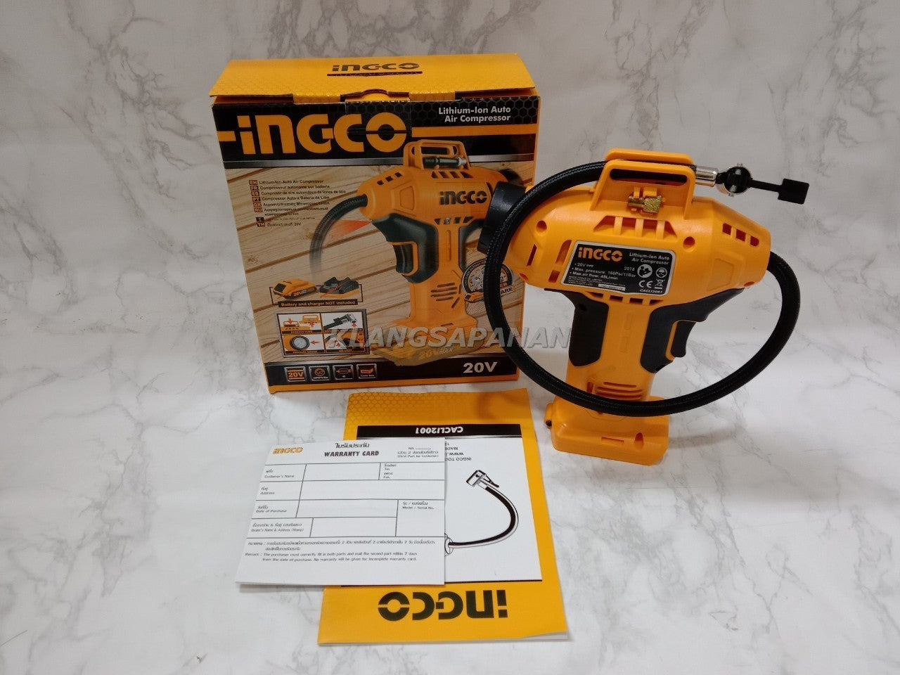 INGCO 20V Cordless Auto Air Compressor (WITHOUT Battery & Charger) CACLI2001