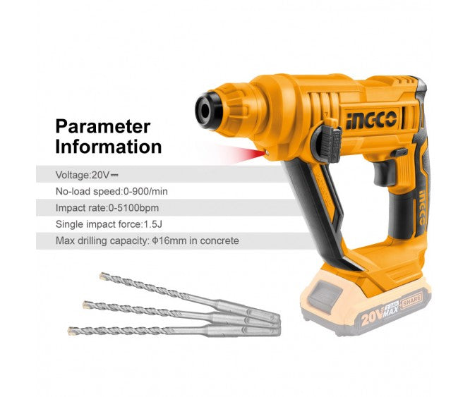 INGCO 20v Cordless Rotary Hammer (WITH Battery & charger) CRHLI1601