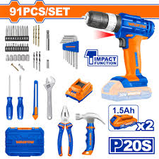 WADFOW 91pcs Tools set (with 20v Impact Drill) WDT1B90