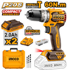 INGCO 20V Compact Brushless Impact Drill 13mm (With 2pc batteries & charger) CIDLI20602