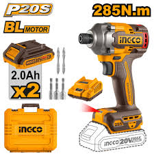 INGCO 20v Cordless Brushless Impact Driver (With 2pcs batteries & charger) CIRLI2028