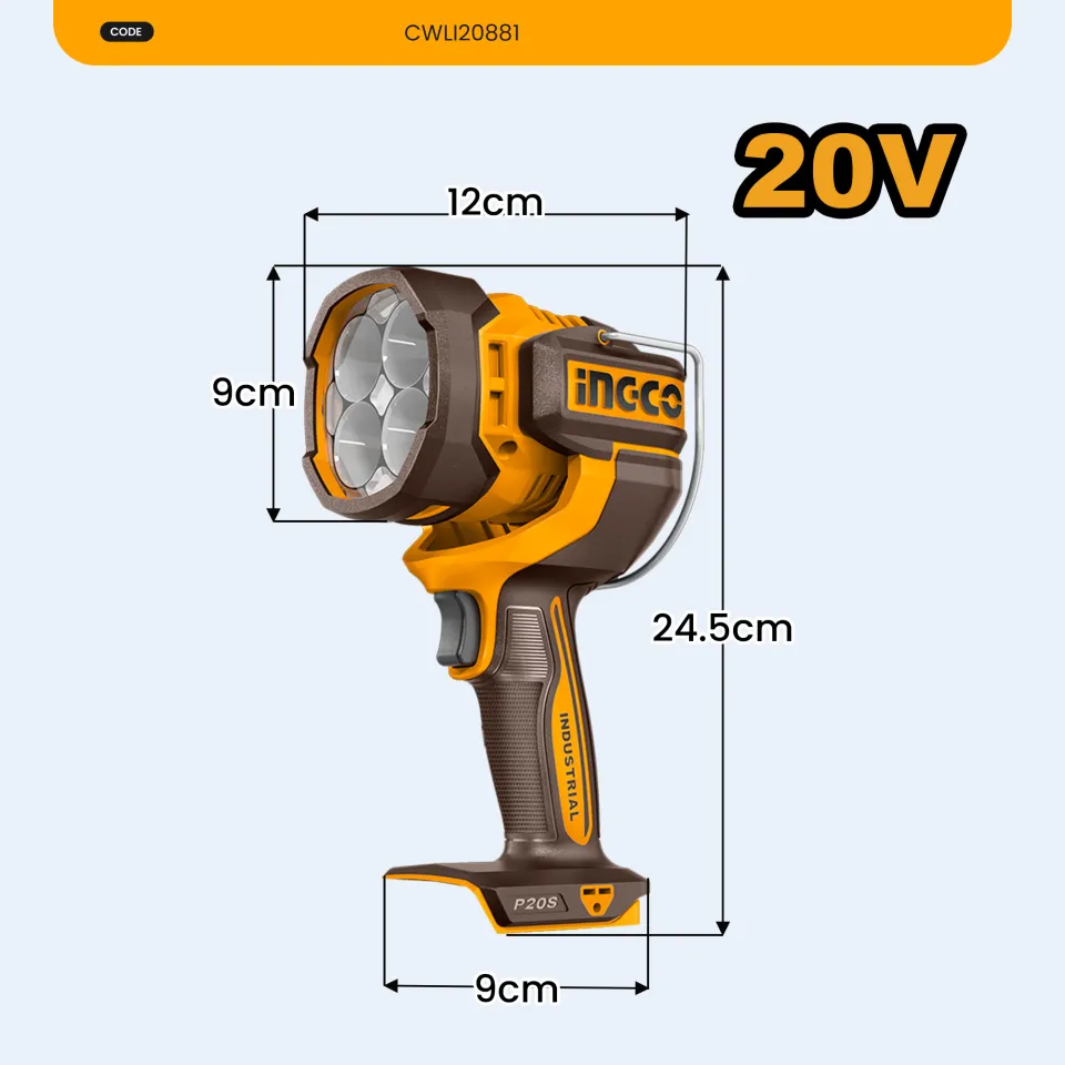 INGCO 20v Cordless Work Lamp (WITH Battery & Charger) CWLI20881