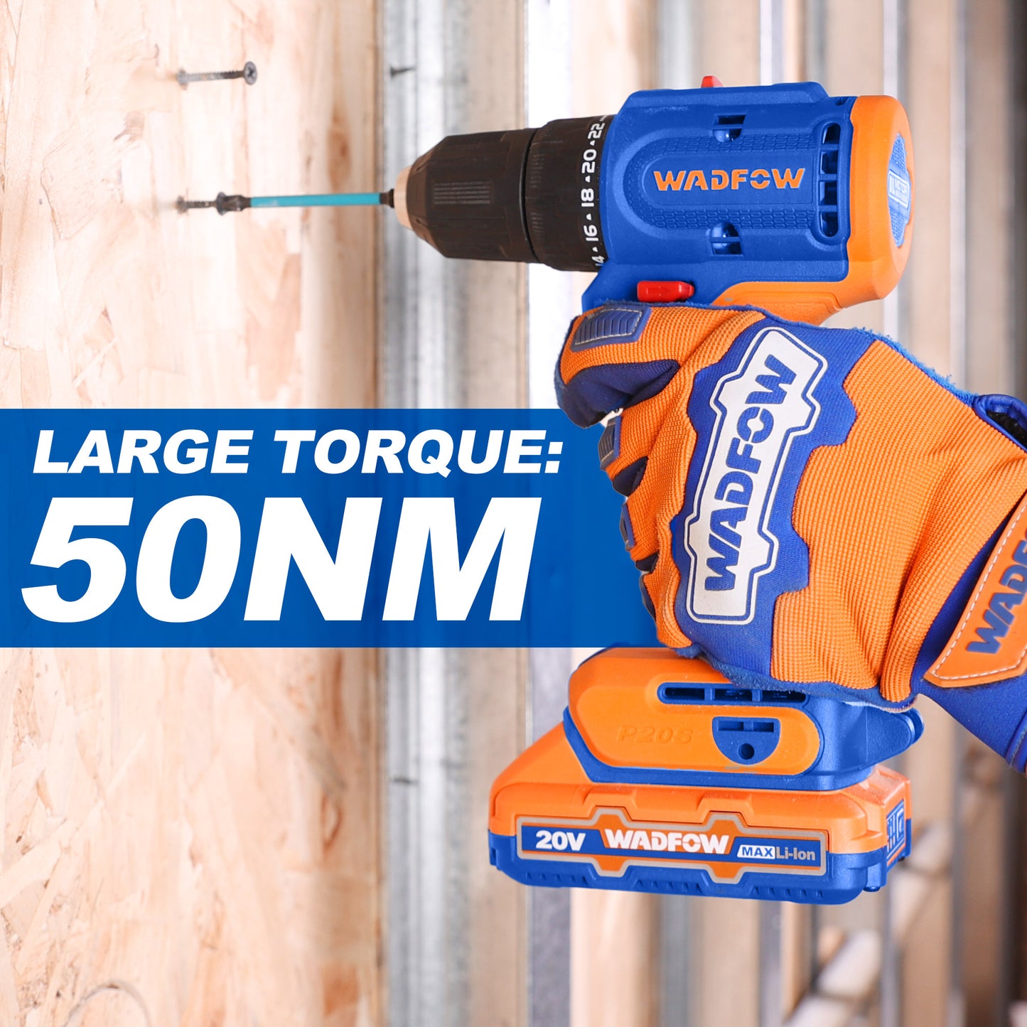 WADFOW 20v Cordless Brushless Drill 50nm (WITH Battery & Charger) WCDP5521
