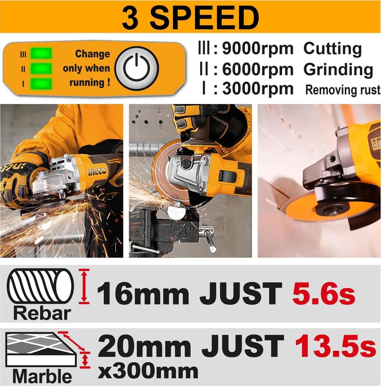 INGCO 20V Cordless Angle Grinder 4" (WITH 2pc batteries and charger) CAGLI2210032