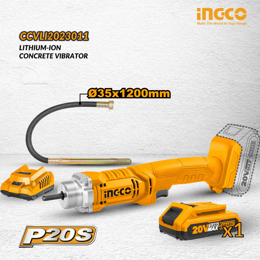 INGCO 20v Cordless Concrete Vibrator ( WITH Battery & Charger) CCVLI2023011
