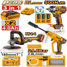 INGCO 20V Cordless 3pc Combo Kit ( Pressure Washer, Polisher & Impact Wrench) COSLI250184