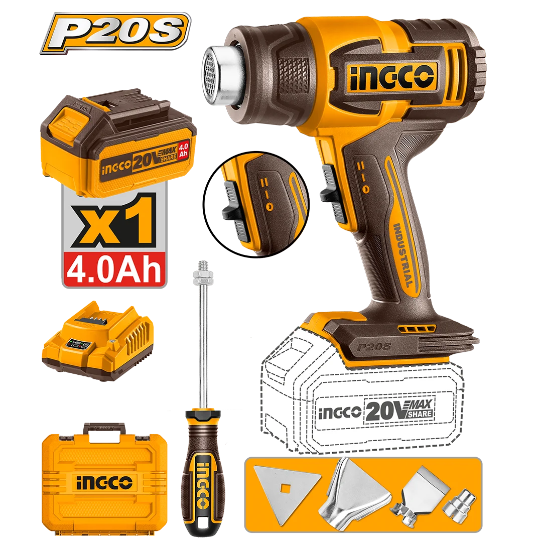 INGCO 20V Cordless Heat Gun (WITH Battery & Charger) HGLI20065