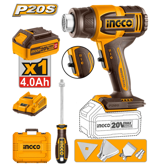 INGCO 20V Cordless Heat Gun (WITH Battery & Charger) HGLI20065