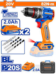 WADFOW Compact brushless cordless impact drill 82nm (With 2pc batteries & charger) WCDP8285