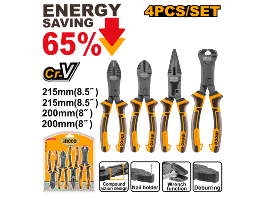 INGCO 4pcs Compound action Pliers set HKCPS5841