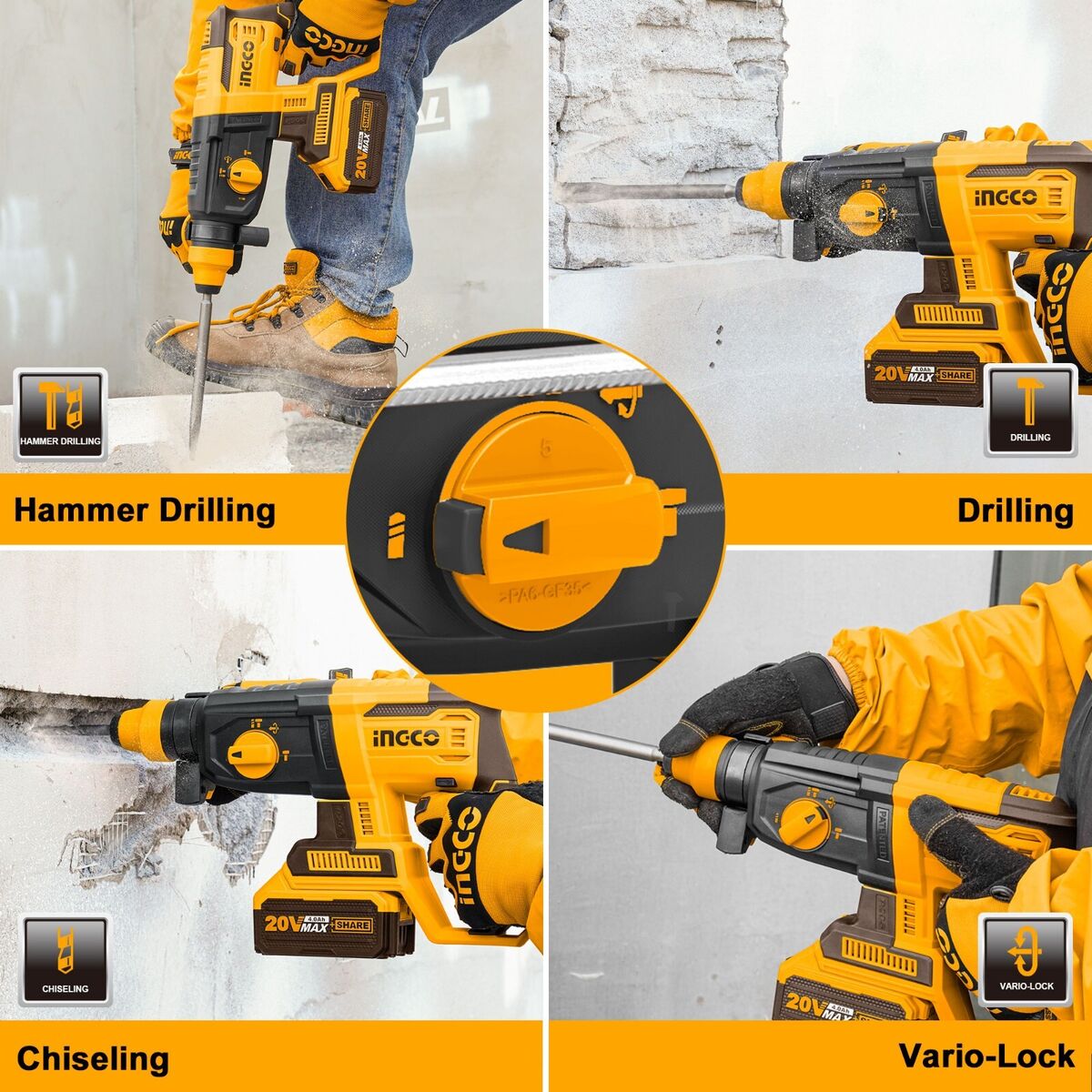 INGCO 20v Rotary Hammer (WITH Battery & Charger) CRHLI202081