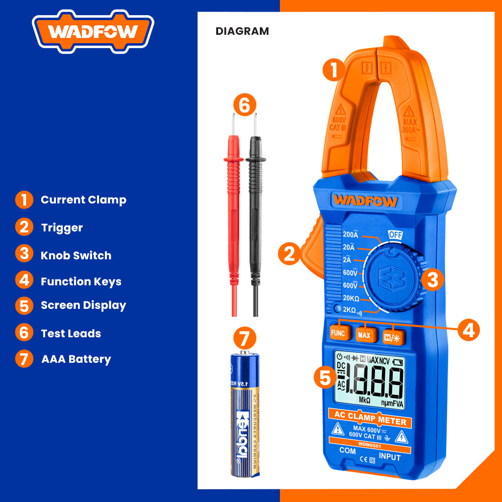 WADFOW Digital AC Clamp Meter WDM6501